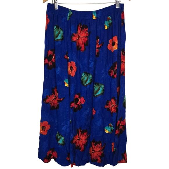 Vtg Multicolor Floral Midi Skirt Elastic Summer Flower Boho Kidcore Teacher 1X - Picture 1 of 4